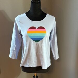 Blue Top with Rainbow Heart Design